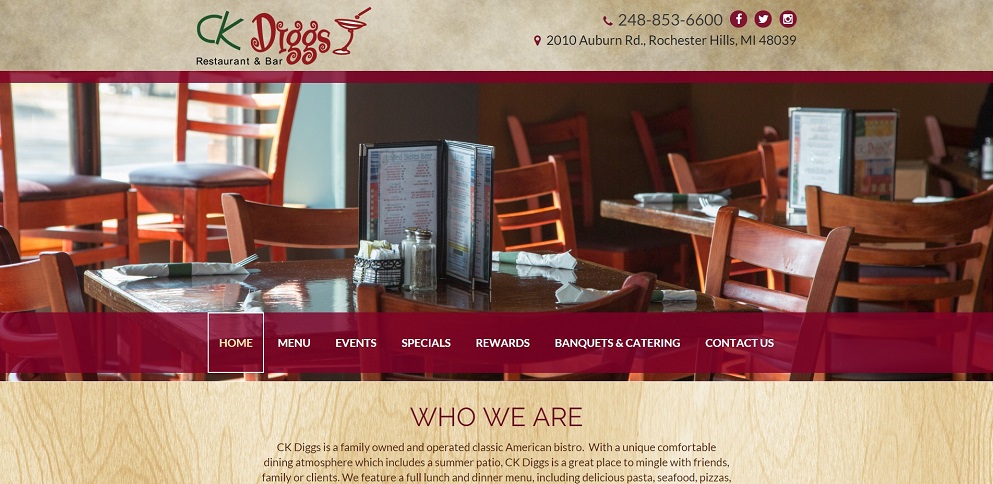 Скриншот страницы сайта американского бистро