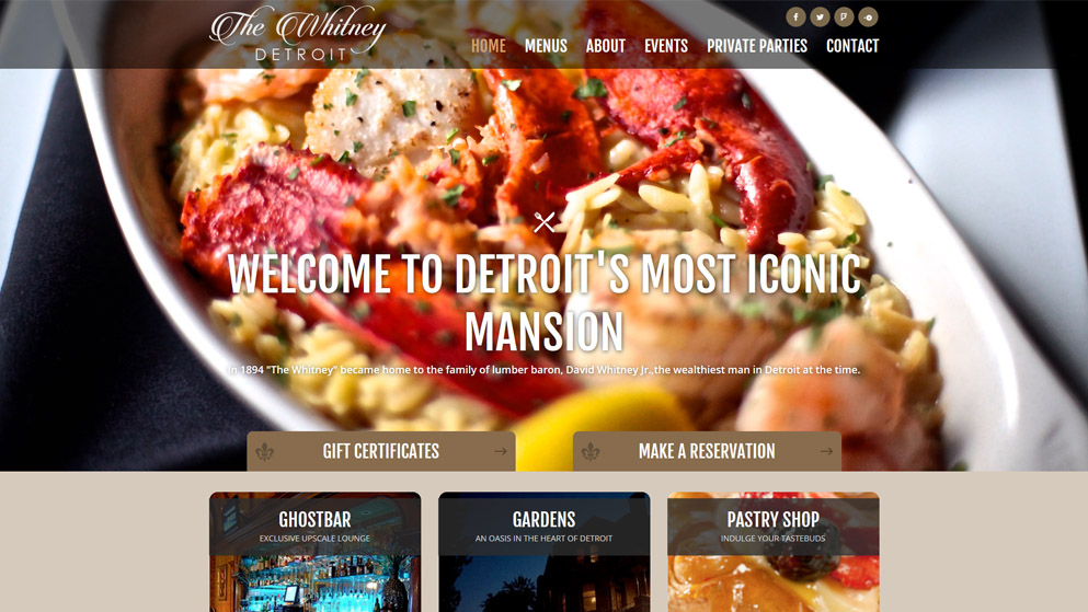 Скриншот страницы сайта семейного ресторана